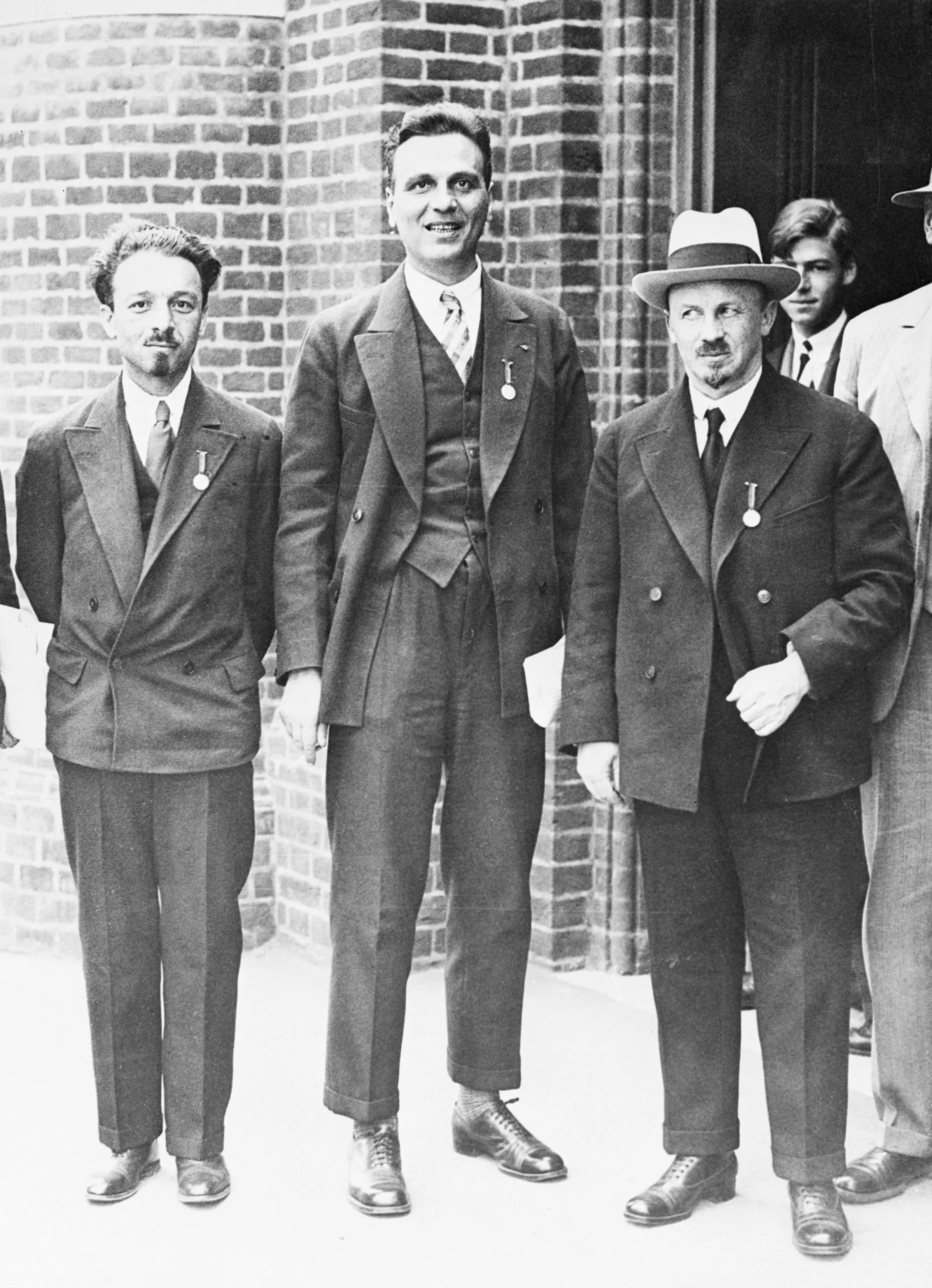 1931-London, England: Left to right: Professor Nikolai Vavilov (Botanist)), A. F. Joffe (Physicist), and Nicholas Bukharin in London to attend the Congress of the History of Science.