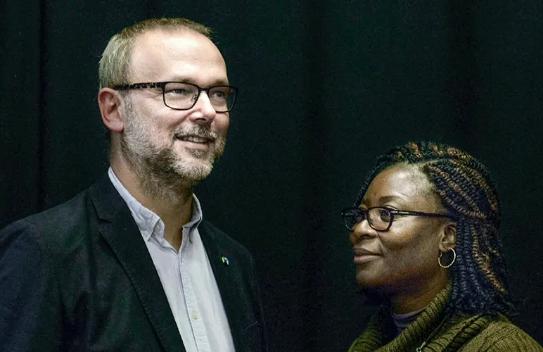 Nicolas Lambert, director of Fairtrade Belgium, and Anne-Marie Yao, Regional Cocoa Manager at Fairtrade Africa. Credit