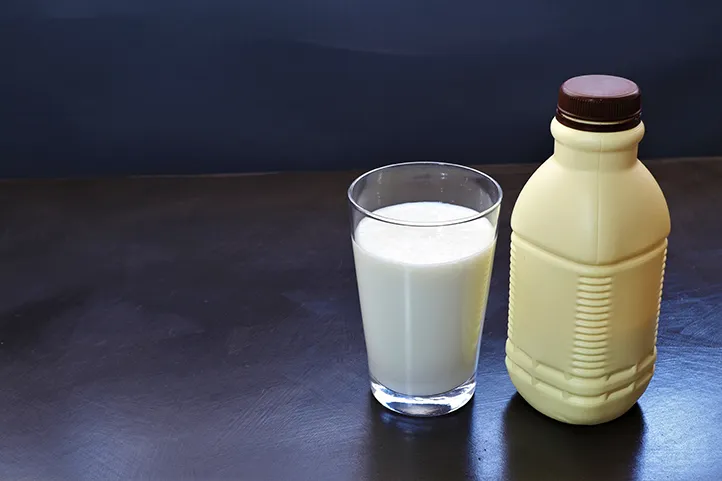 A glass of amasi, prepared by fermenting unpasteurized cow’s milk in a calabash by Zulu and Tsonga communities